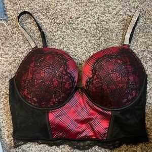 VERY SEXY bombshell shine strap lace bustier